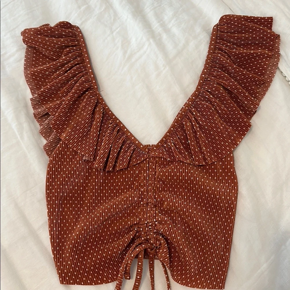 Zara Ruffled Brown Top - Picture 1 of 3